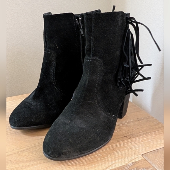H&M Women's Black Suede Ankle Boots w/ Fringe Detail, Sz 9.5 - Picture 2 of 8